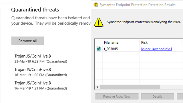 Cryptojacking detected by antivirus softwares